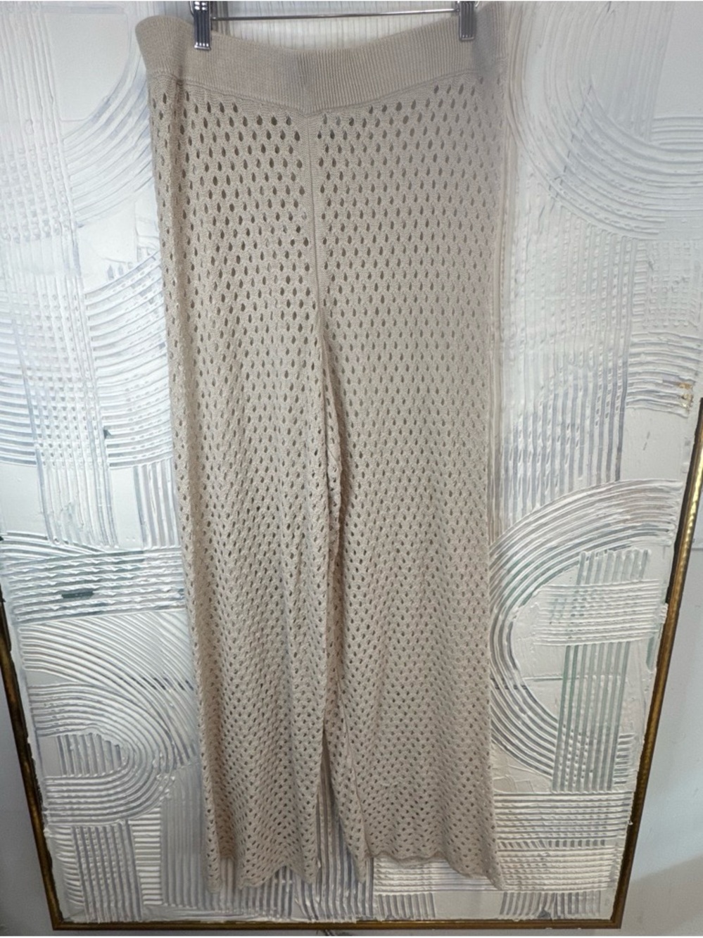 Free People Beige Open-Knit Wide-Leg Beach Pants N0395